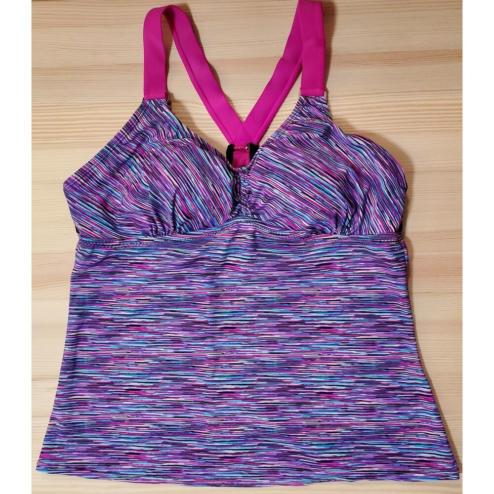 ZeroXposur Swim Tankini Top Size 12 Pink Racerback Padded Cybercore